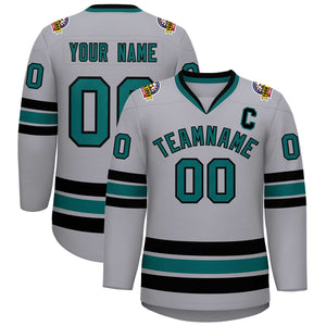 Custom Gray Aqua-Black Classic Style Hockey Jersey