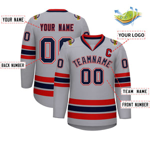 Custom Gray Navy White-Red Classic Style Hockey Jersey