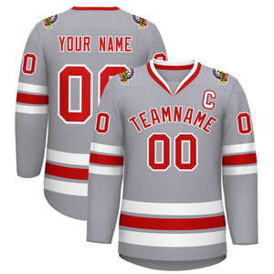 Maillot de hockey de style classique gris rouge-blanc personnalisé