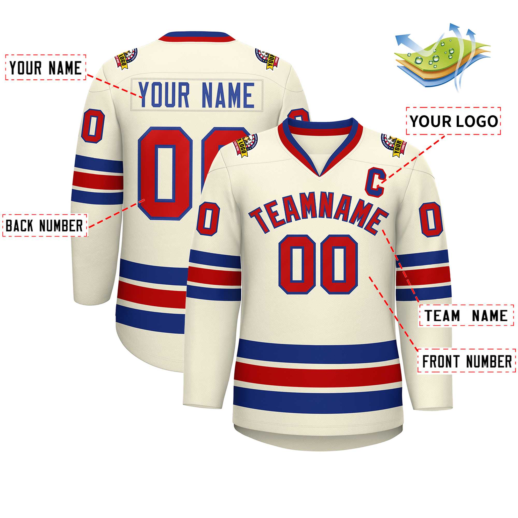 Custom Khaki Red-Royal Classic Style Hockey Jersey