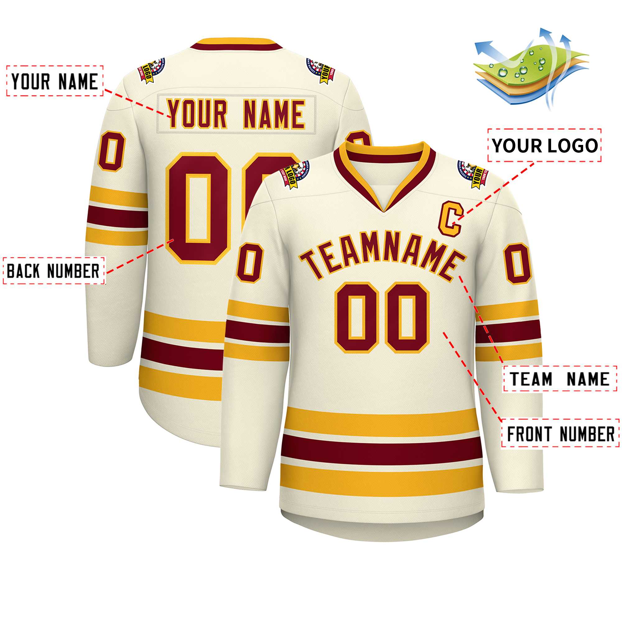 Custom Khaki Crimson-Gold Classic Style Hockey Jersey