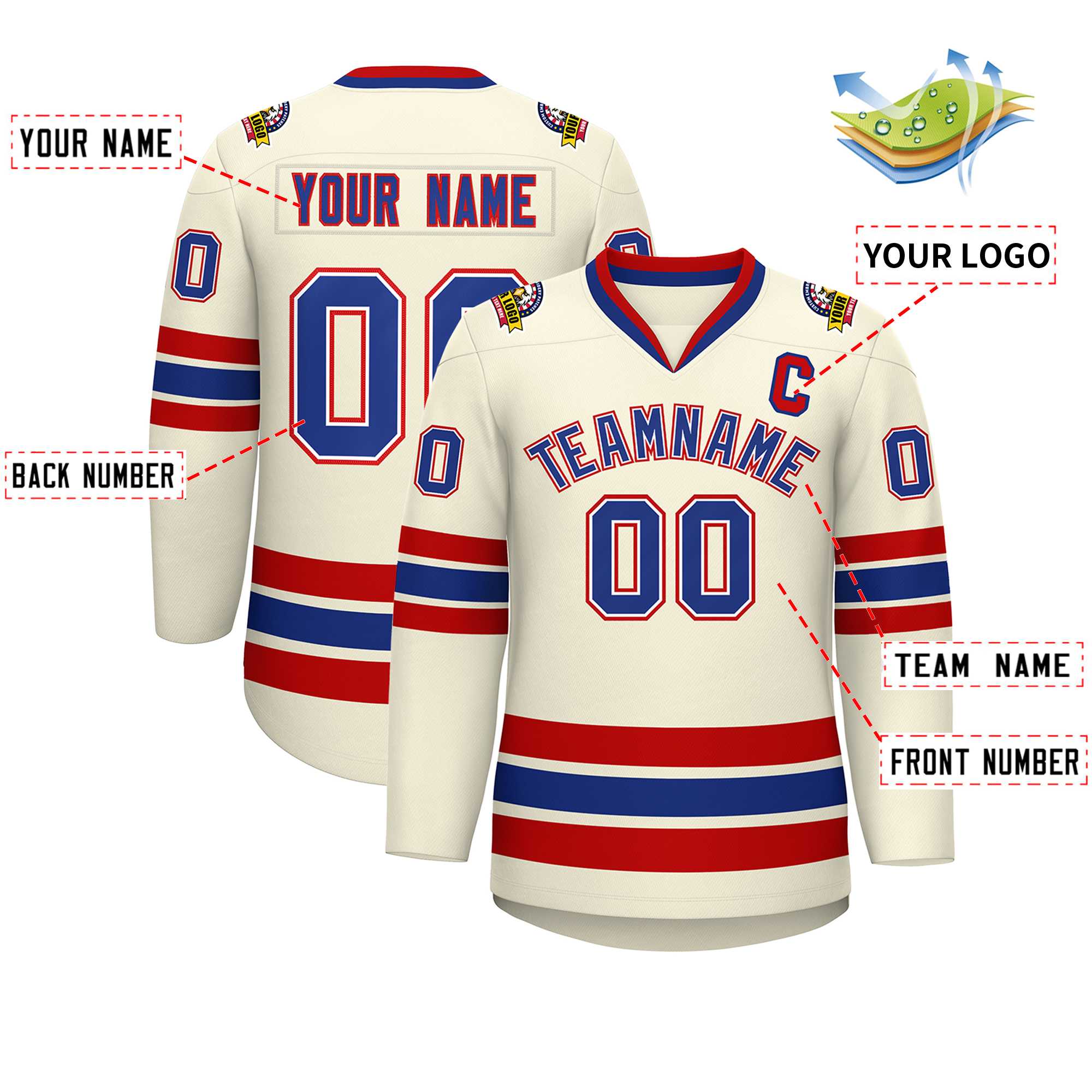 Custom Khaki Royal White-Red Classic Style Hockey Jersey