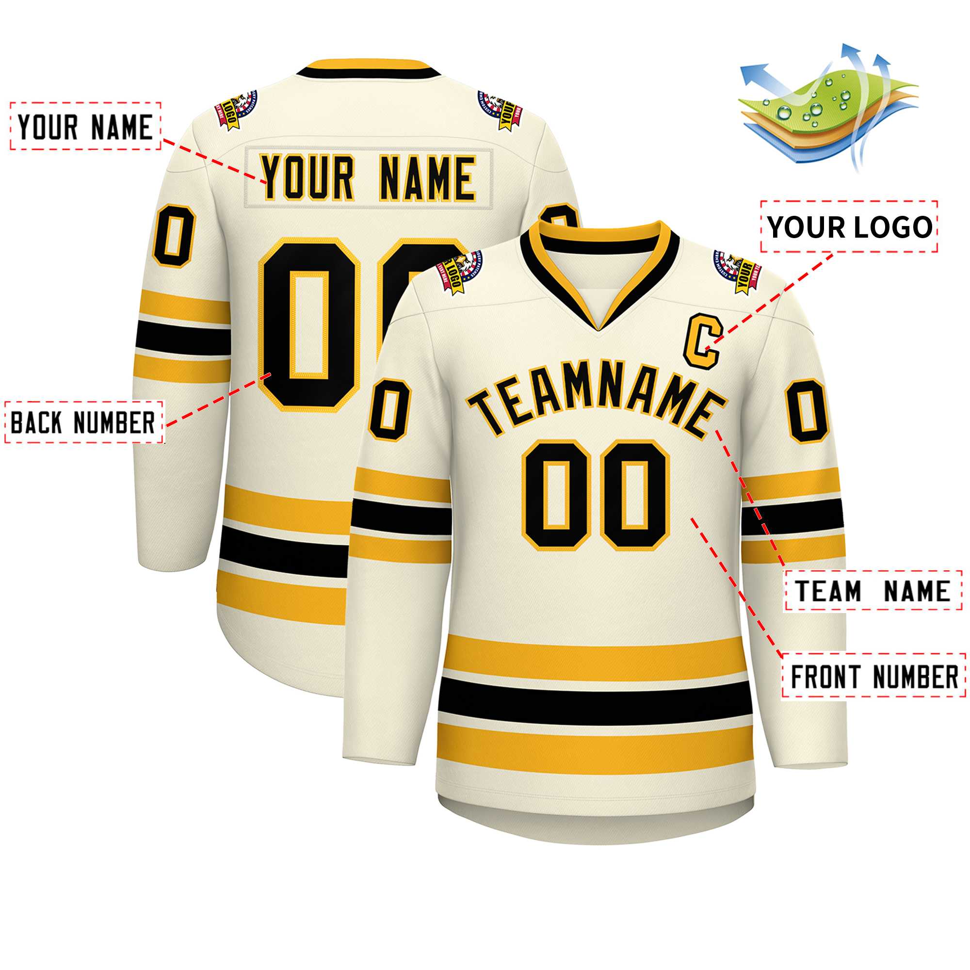 Custom Khaki Black-Gold Classic Style Hockey Jersey