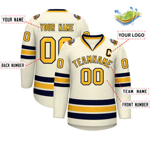 Custom Khaki Gold-Navy Classic Style Hockey Jersey