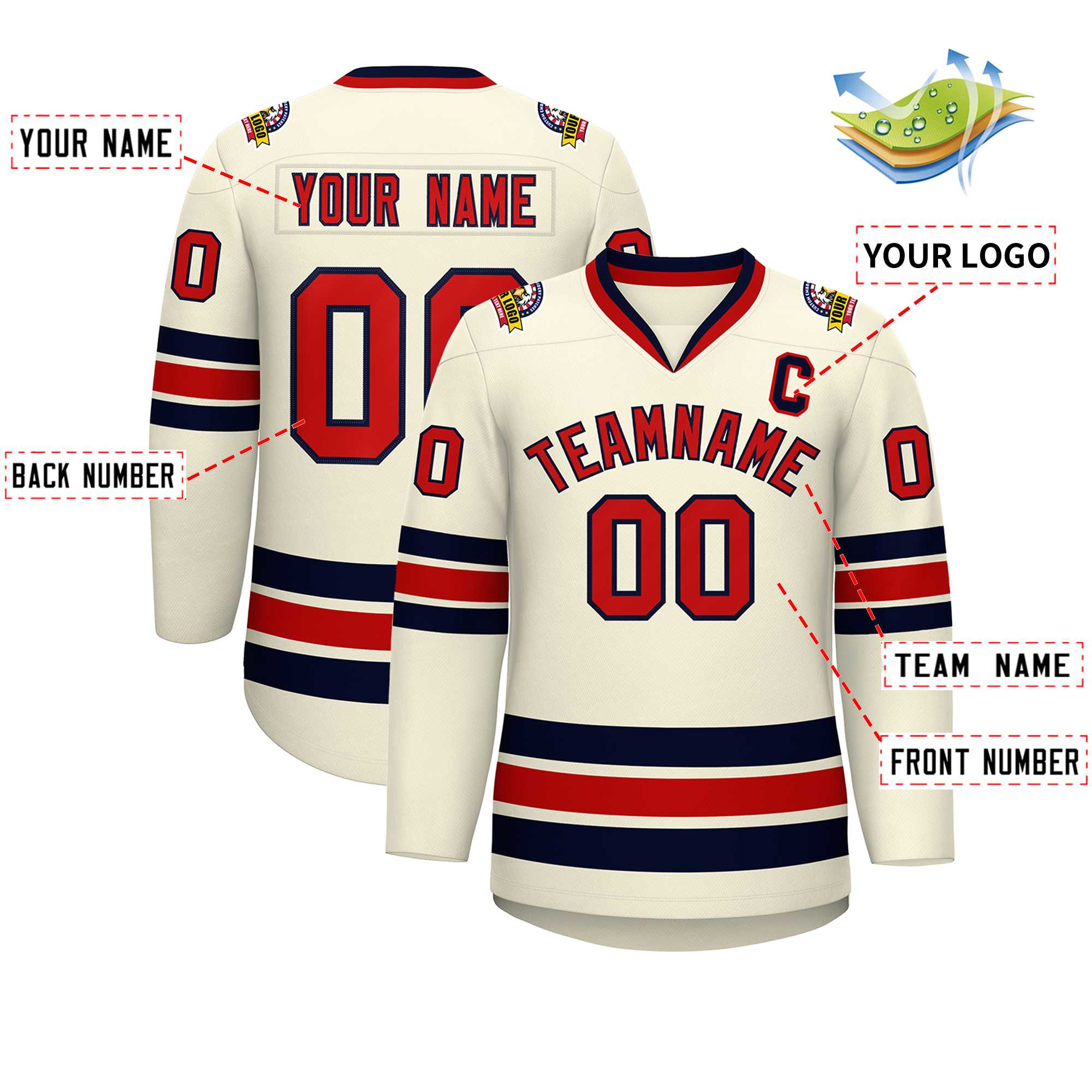 Custom Khaki Red-Navy Classic Style Hockey Jersey