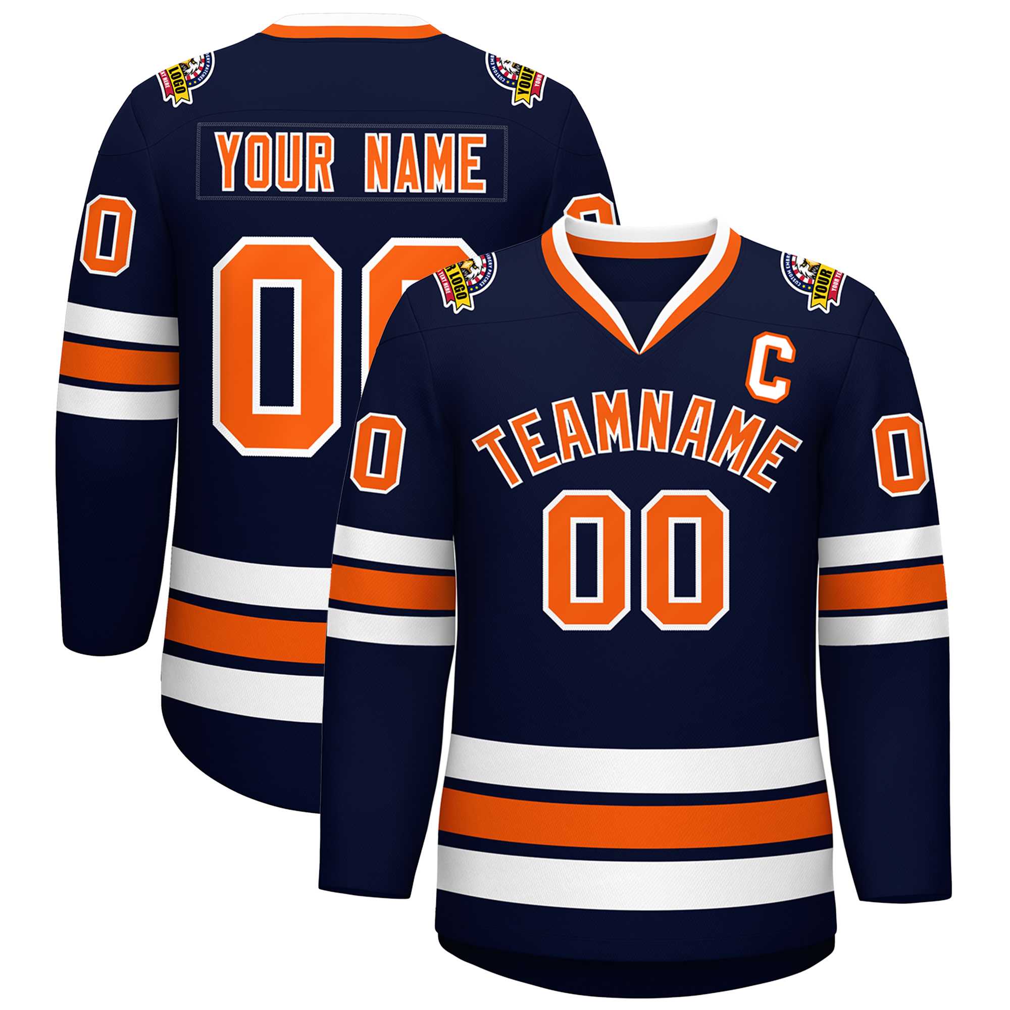 Custom Navy Orange-White Classic Style Hockey Jersey