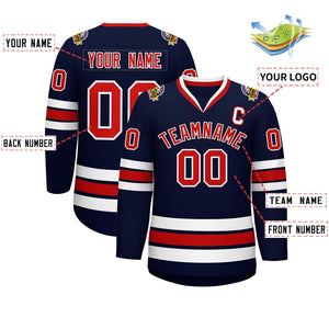 Custom Navy Red-White Classic Style Hockey Jersey