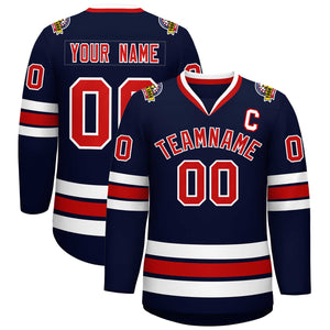 Custom Navy Red-White Classic Style Hockey Jersey