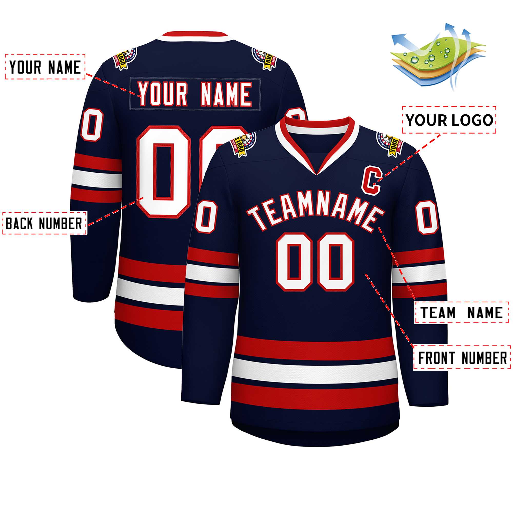 Custom Navy White-Red Classic Style Hockey Jersey