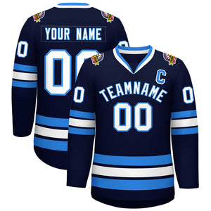 Custom Navy White-Powder Blue Classic Style Hockey Jersey