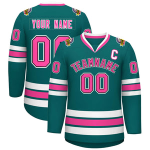 Maillot de hockey de style classique personnalisé Aqua Pink Noir-Blanc