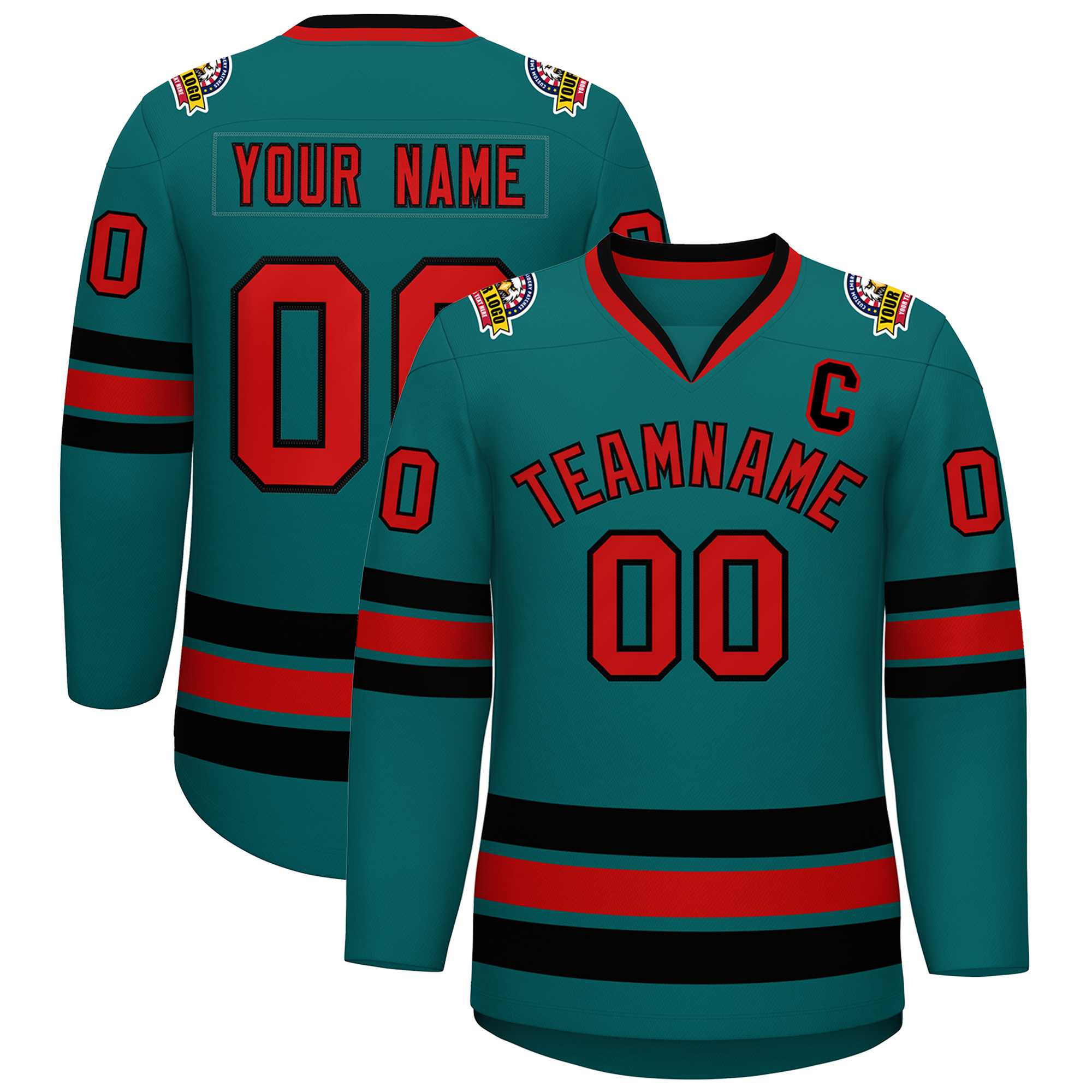 Maillot de hockey de style classique Aqua rouge-noir personnalisé