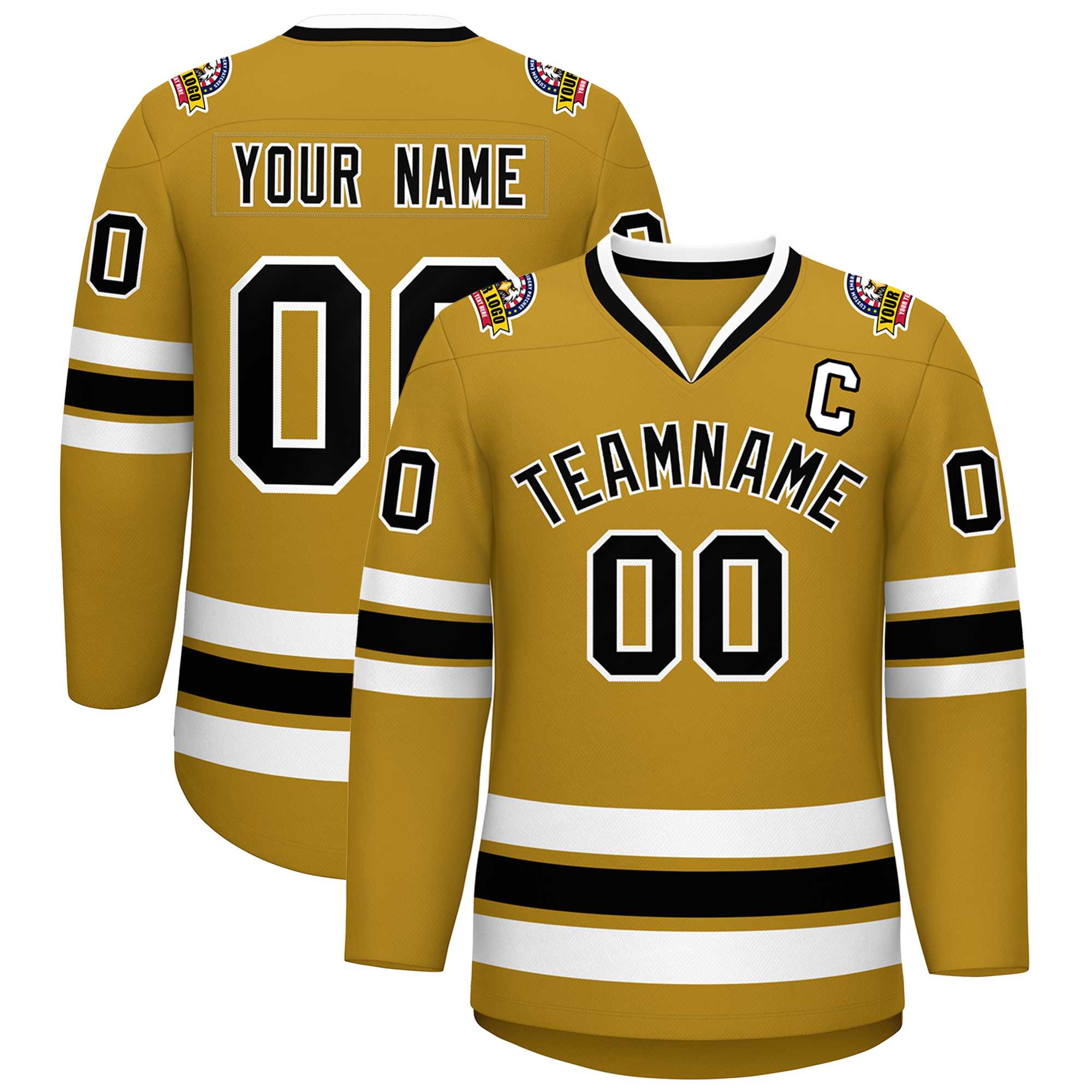 Maillot de hockey de style classique personnalisé Old Gold noir-blanc