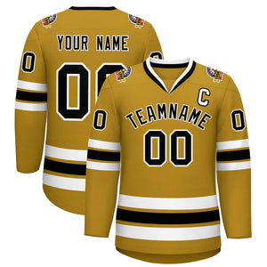 Custom Old Gold Black-White Classic Style Hockey Jersey