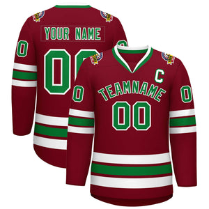 Custom Crimson Kelly Green-White Classic Style Hockey Jersey