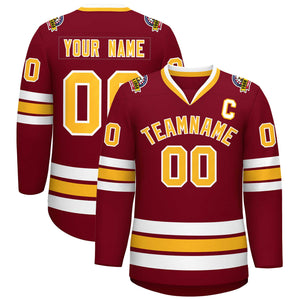 Custom Crimson Gold-White Classic Style Hockey Jersey