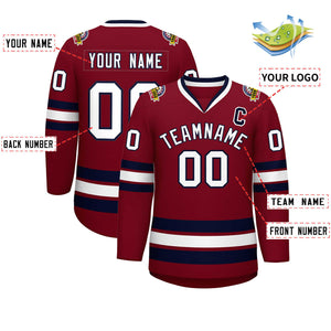 Custom Crimson White-Navy Classic Style Hockey Jersey