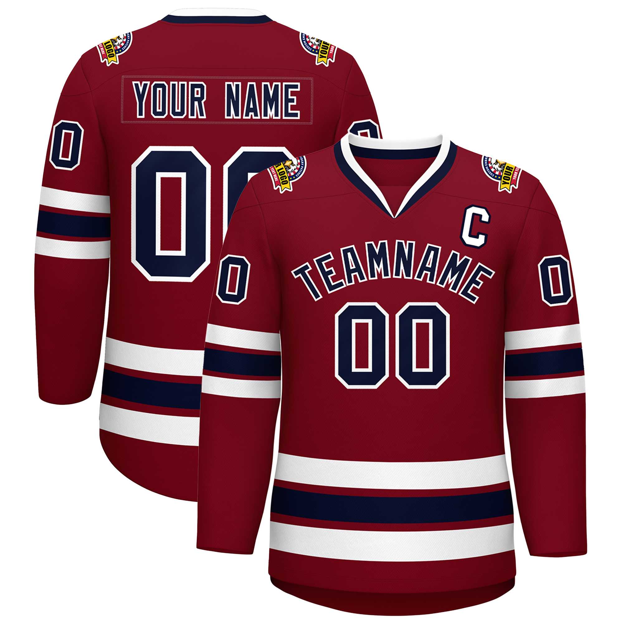 Custom Crimson Navy-White Classic Style Hockey Jersey