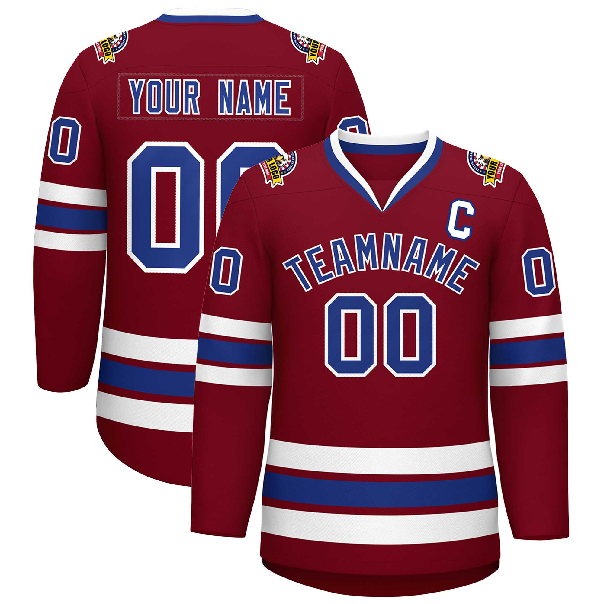 Custom Crimson Royal-White Classic Style Hockey Jersey