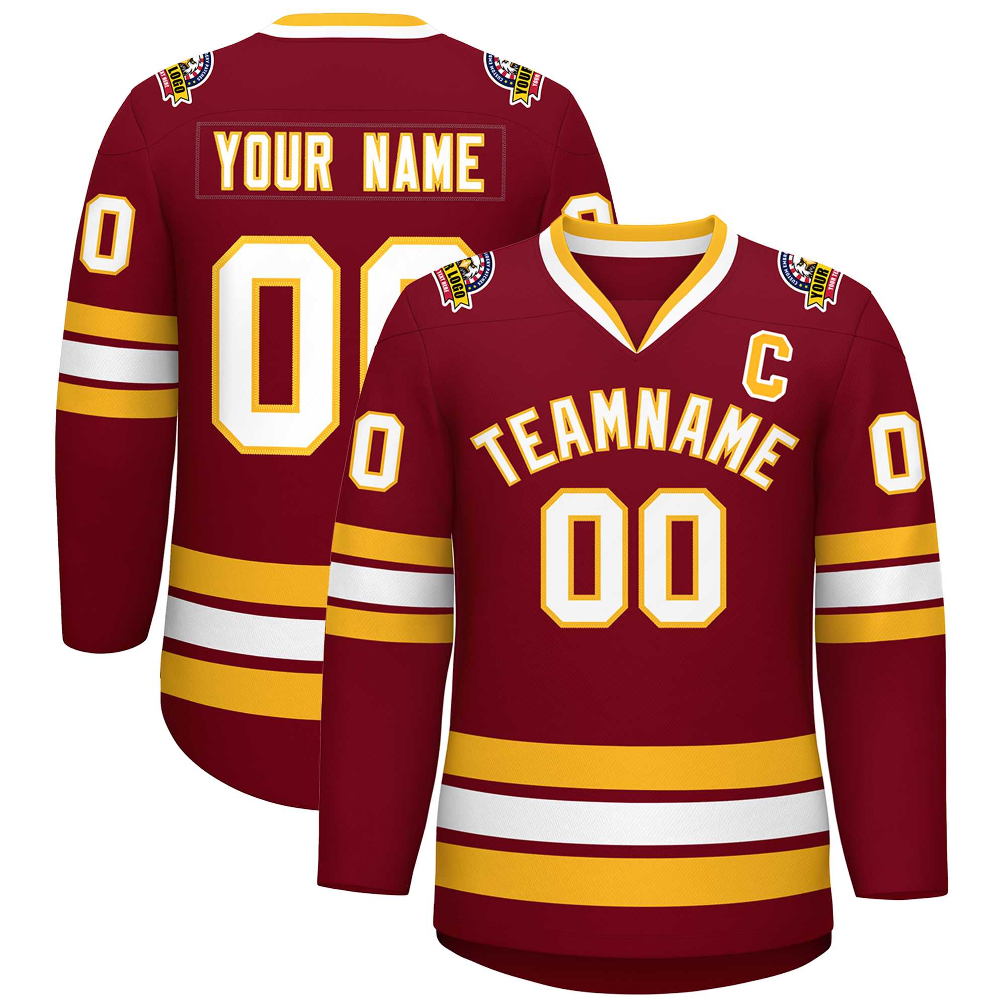 Custom Crimson White-Gold Classic Style Hockey Jersey