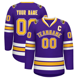 Maillot de hockey de style classique personnalisé violet or violet-blanc