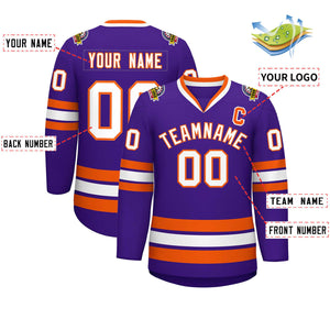 Maillot de hockey de style classique violet blanc-orange personnalisé