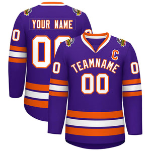 Maillot de hockey de style classique violet blanc-orange personnalisé