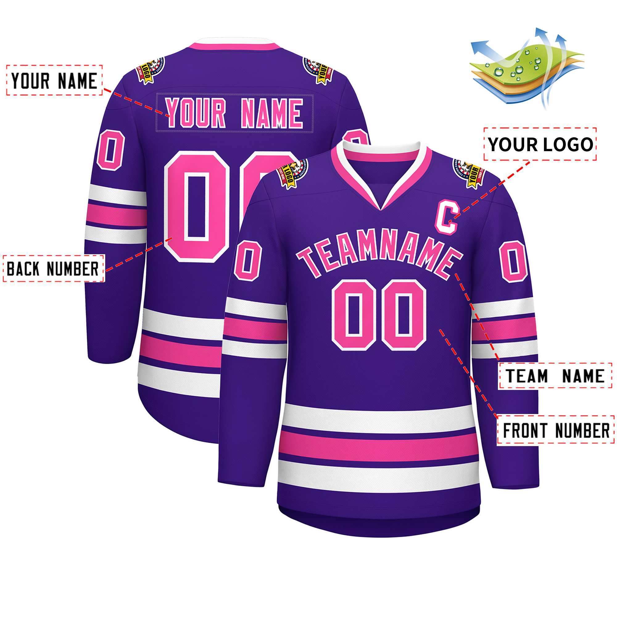 Maillot de hockey de style classique violet rose-blanc personnalisé