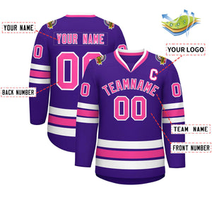 Maillot de hockey de style classique violet rose-blanc personnalisé