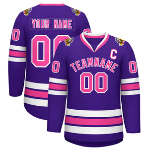 Maillot de hockey de style classique violet rose-blanc personnalisé