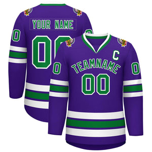 Maillot de hockey de style classique violet Kelly vert-blanc personnalisé