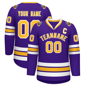 Maillot de hockey de style classique violet or-blanc personnalisé