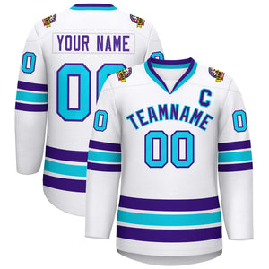 Maillot de hockey de style classique personnalisé blanc violet-bleu poudré