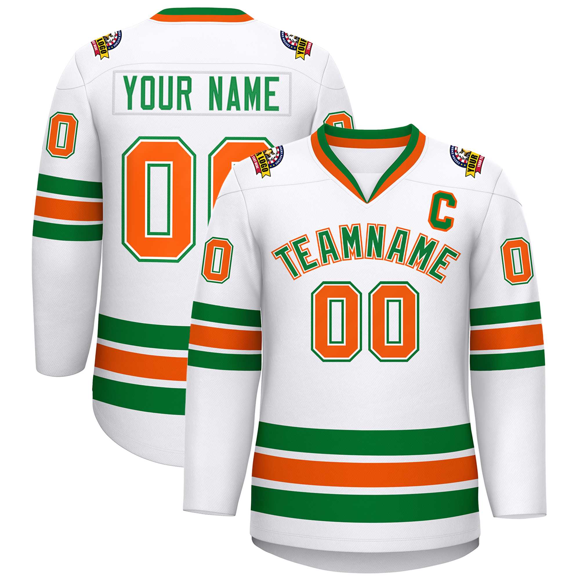 Maillot de hockey personnalisé blanc Kelly vert blanc-Orange, style classique