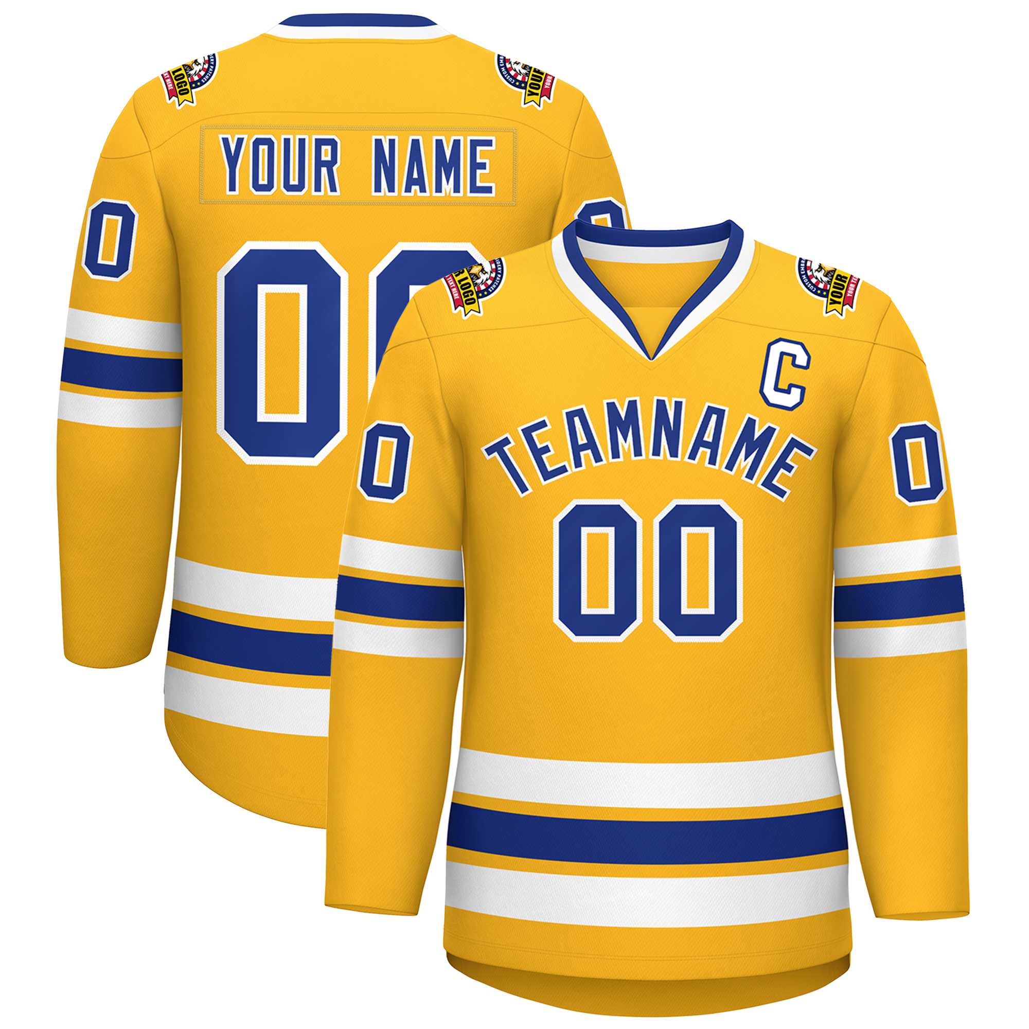 Maillot de hockey de style classique Royal-White personnalisé en or