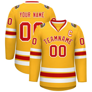 Custom Gold Red-White Classic Style Hockey Jersey