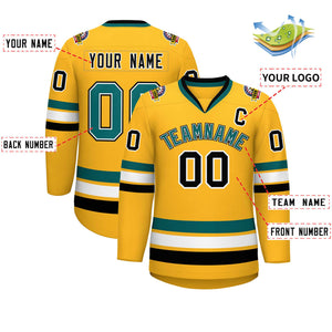 Maillot de hockey de style classique personnalisé Gold Aqua blanc-noir