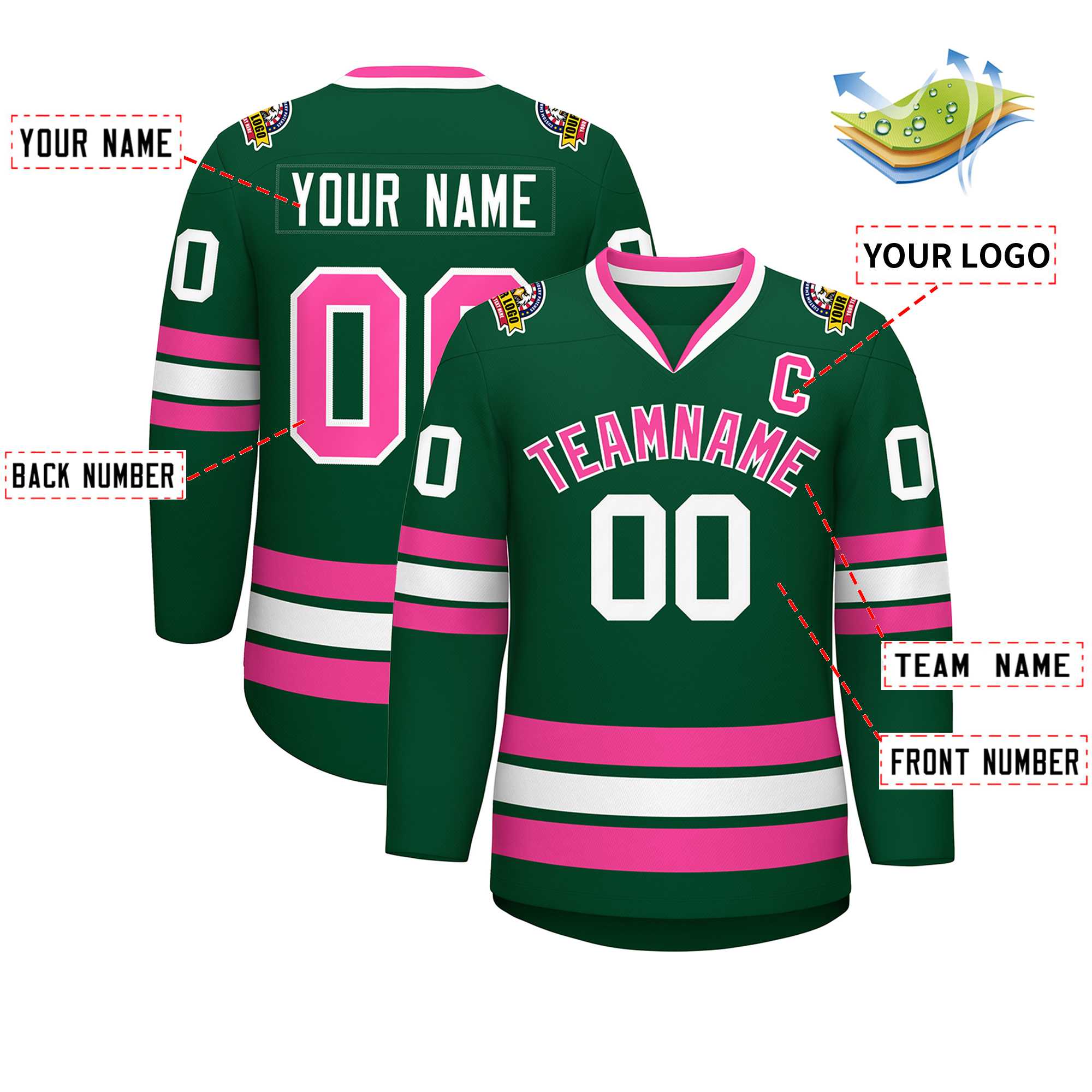 Custom Green Pink-White Classic Style Hockey Jersey