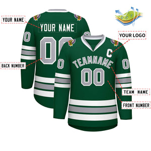 Custom Green Gray-White Classic Style Hockey Jersey