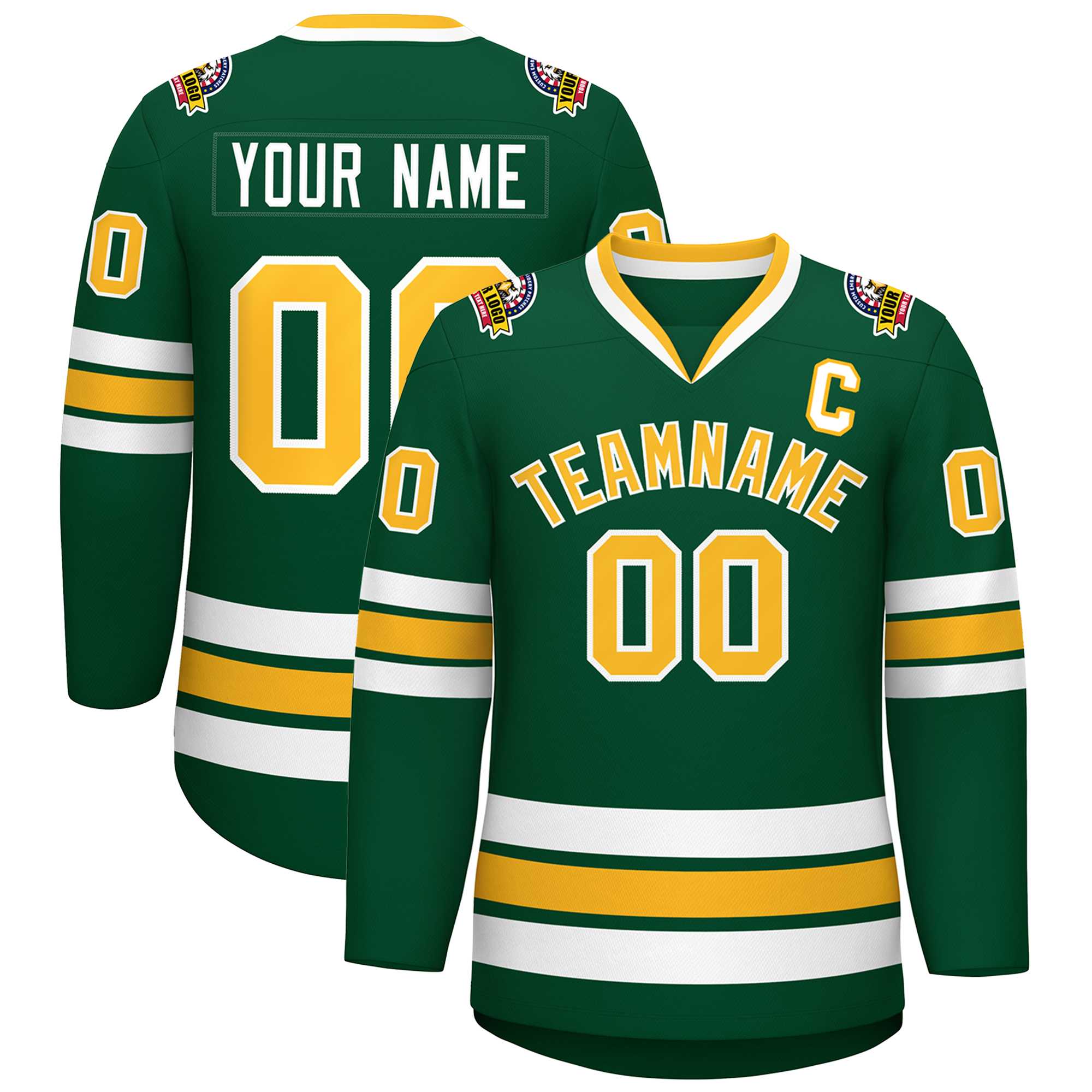 Custom Green Gold-White Classic Style Hockey Jersey