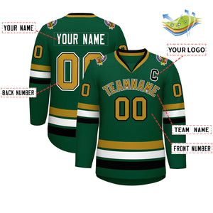 Custom Green Old Gold Black-White Classic Style Hockey Jersey