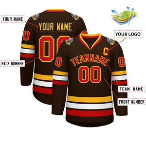 Custom Brown Red-Gold Classic Style Hockey Jersey