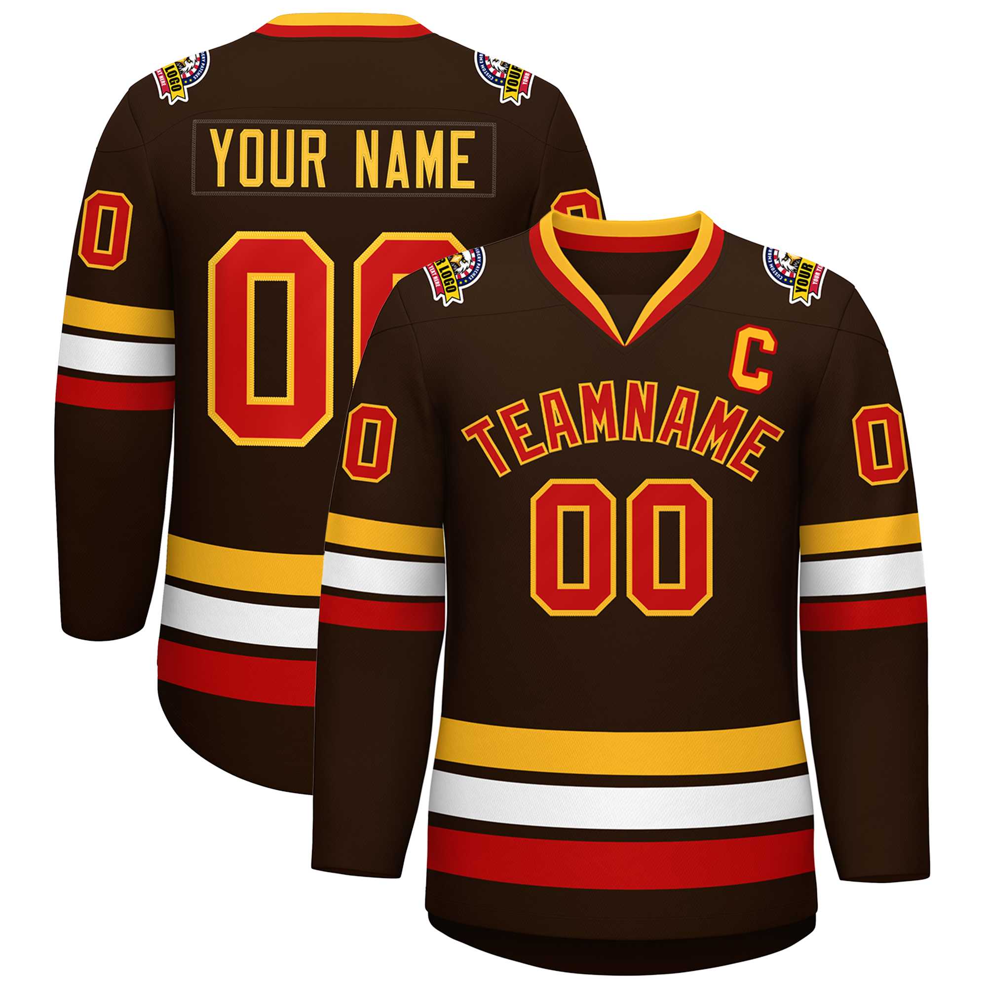 Custom Brown Red-Gold Classic Style Hockey Jersey