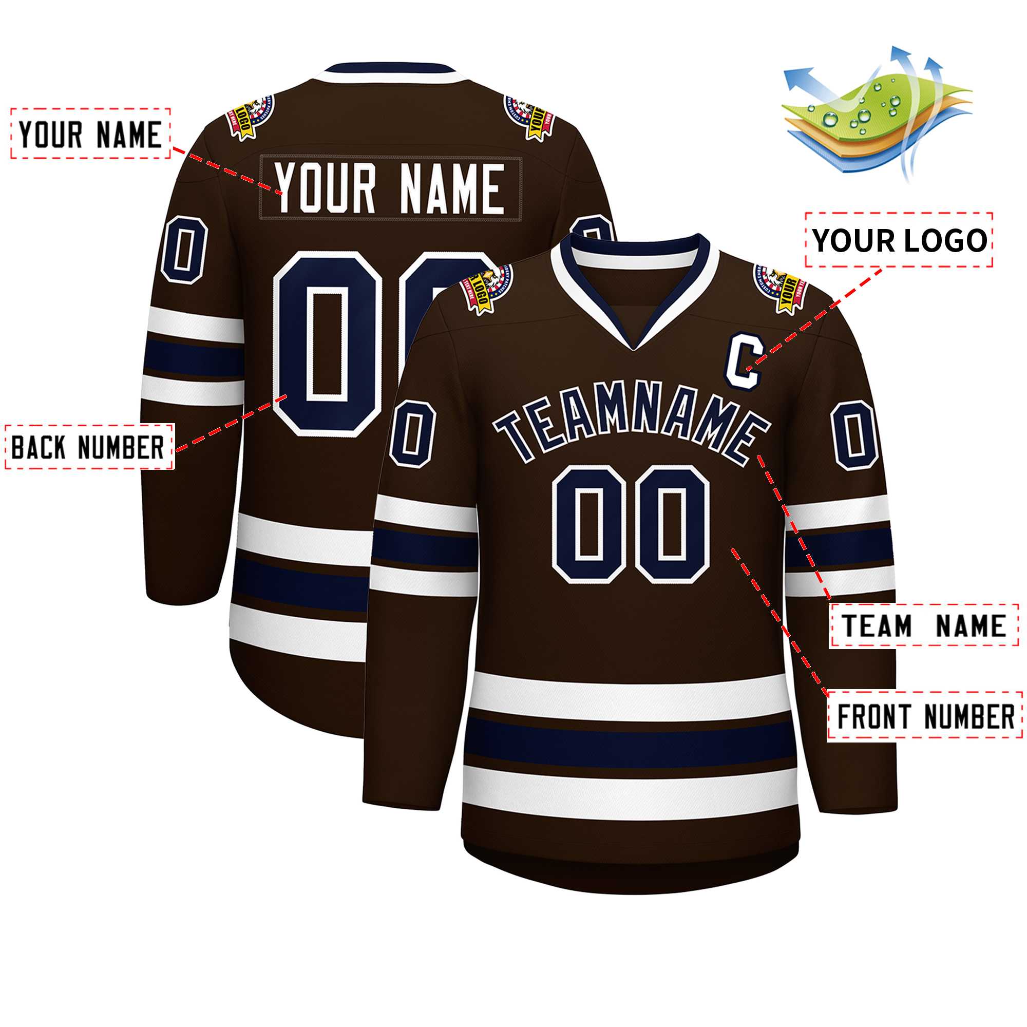 Maillot de hockey de style classique marron marine-blanc personnalisé