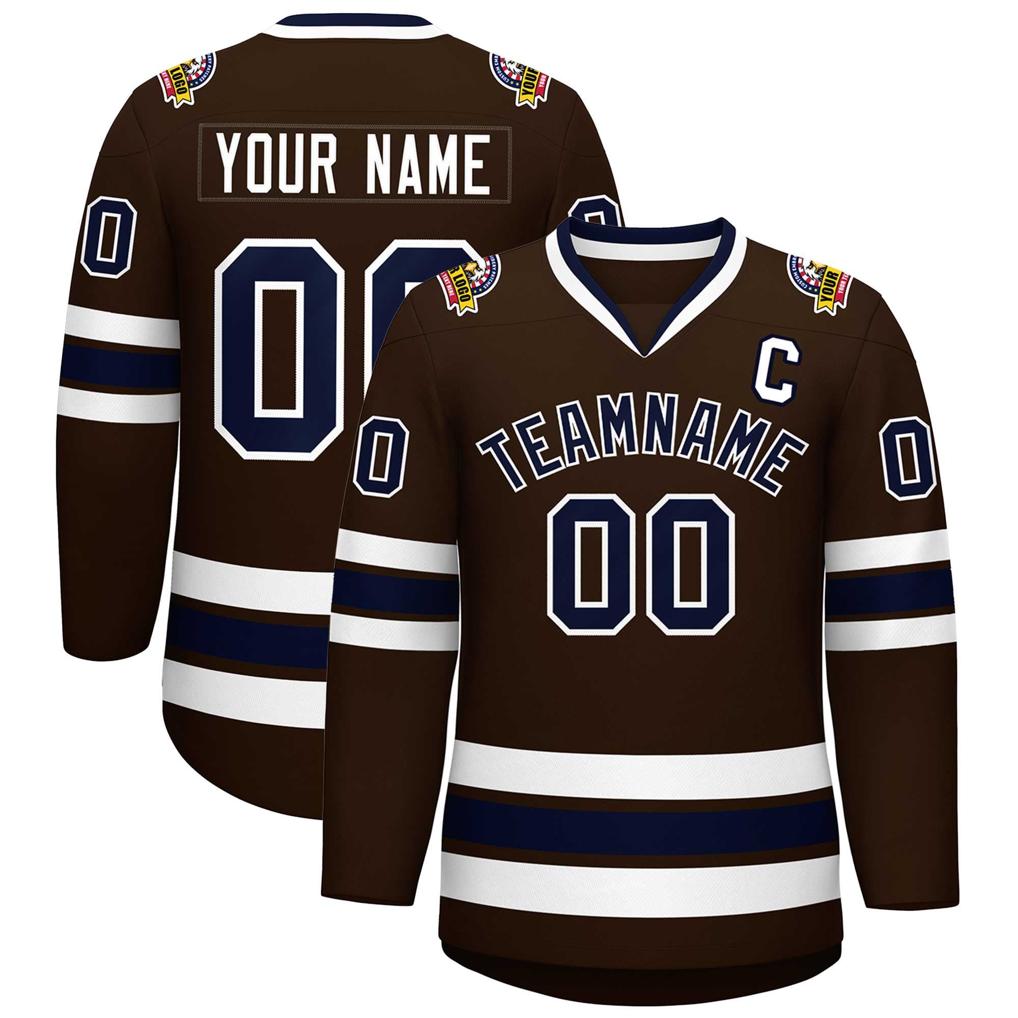 Custom Brown Navy-White Classic Style Hockey Jersey