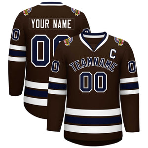 Maillot de hockey de style classique marron marine-blanc personnalisé