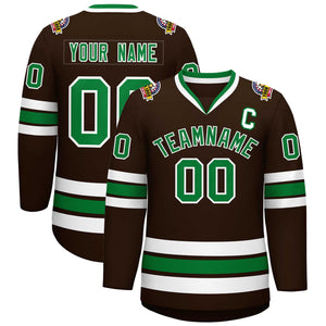 Maillot de hockey de style classique marron Kelly vert-blanc personnalisé