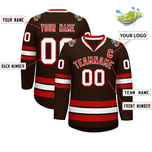 Custom Brown Red-White Classic Style Hockey Jersey