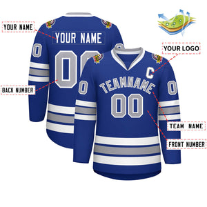 Custom Royal Gray-White Classic Style Hockey Jersey