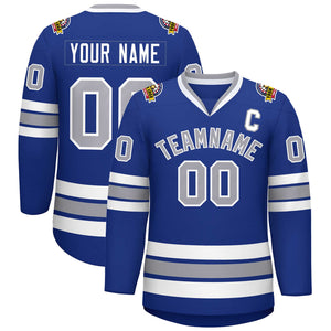 Custom Royal Gray-White Classic Style Hockey Jersey